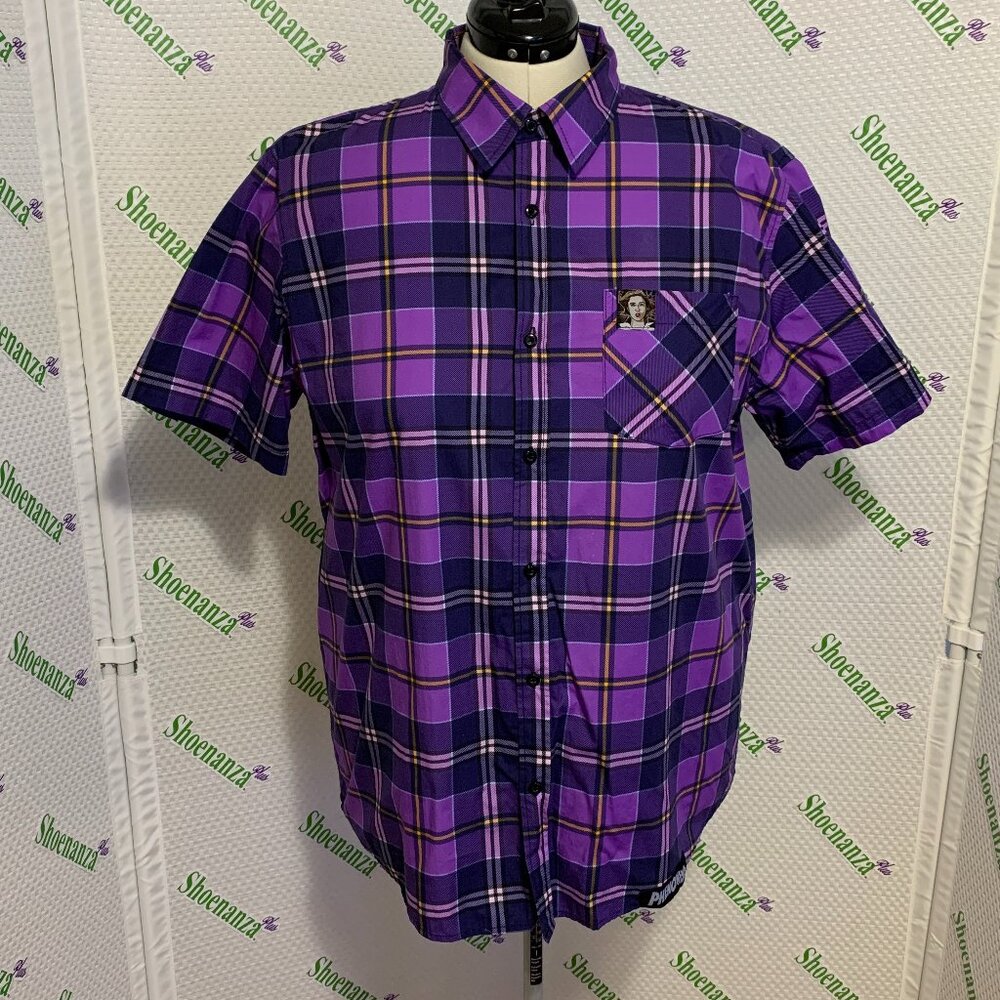 Middle Of Beyond Button Down Shirt Phenomena MOB Plaid Purple Mens XL
